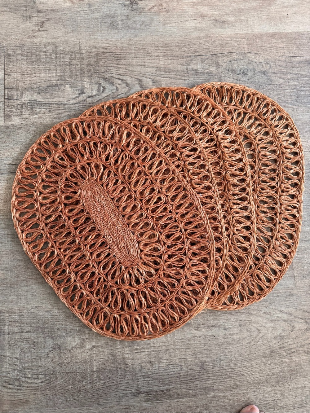 Handwoven Oval Copper-Brown Jute Placemat Set of 4 Vintage